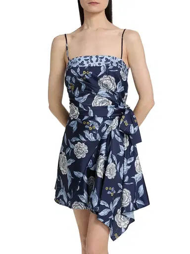 TANYA TAYLOR Women's Antona Floral Crepe Wrap-Waist Minidress - Maritime Blue Multi - Size 12 | Thumbnail 3