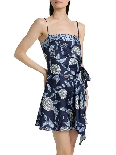TANYA TAYLOR Women's Antona Floral Crepe Wrap-Waist Minidress | Thumbnail 4