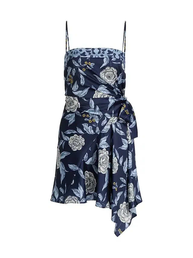 Women's Antona Floral Crepe Wrap-Waist Minidress - Maritime Blue Multi