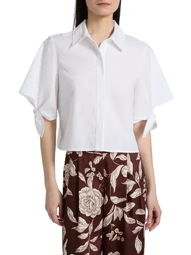 TANYA TAYLOR Women's Corinna Point Collar Cotton Top - Optic White | Thumbnail 3