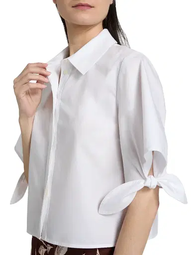 TANYA TAYLOR Women's Corinna Point Collar Cotton Top - Optic White | Thumbnail 6