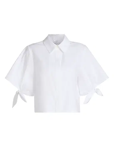 TANYA TAYLOR Women's Corinna Point Collar Cotton Top - Optic White | Thumbnail 1