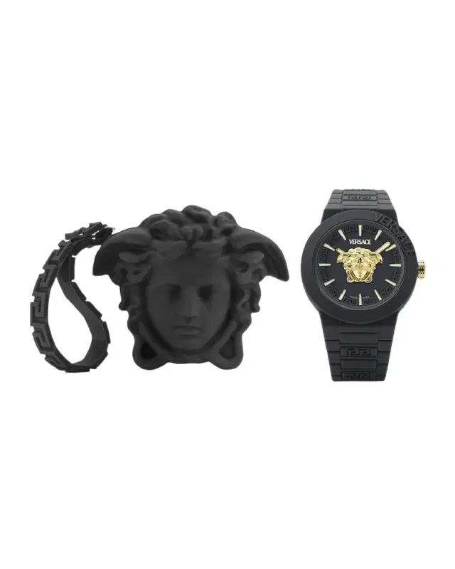 Versace Men 's V-Pop Black Silicone Watch with Pouch, 43mm
