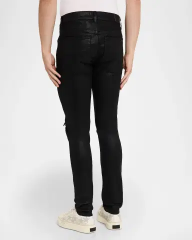 AMIRI Men's Staggered Logo Waxed Skinny Jeans | Thumbnail 2