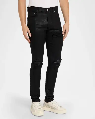AMIRI Men's Staggered Logo Waxed Skinny Jeans | Thumbnail 3