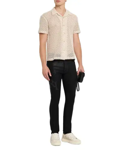 AMIRI Men's Staggered Logo Waxed Skinny Jeans | Thumbnail 1