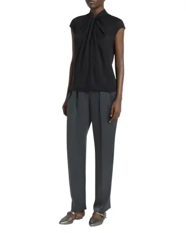 Giorgio Armani Twisted Cap-Sleeve Georgette Silk Blouse | Thumbnail 1 Giorgio Armani Twisted Cap-Sleeve Georgette Silk Blouse | Thumbnail 1