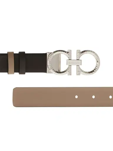 Ferragamo Women's Donna Knurled Gancini Reversible Leather Belt - Testa Di Moro Warm Taupe | Thumbnail 3 Ferragamo Women's Donna Knurled Gancini Reversible Leather Belt - Testa Di Moro Warm Taupe | Thumbnail 3