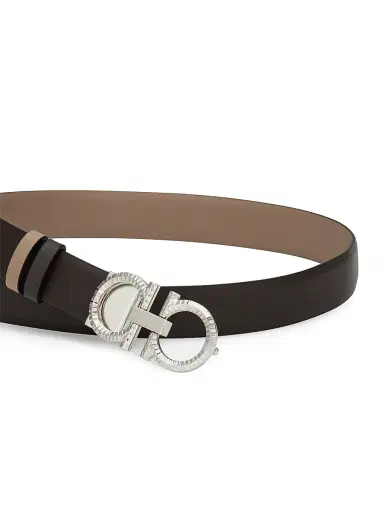Ferragamo Women's Donna Knurled Gancini Reversible Leather Belt - Testa Di Moro Warm Taupe | Thumbnail 4 Ferragamo Women's Donna Knurled Gancini Reversible Leather Belt - Testa Di Moro Warm Taupe | Thumbnail 4