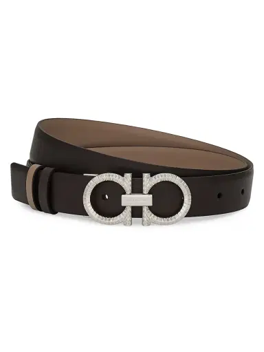Ferragamo Women's Donna Knurled Gancini Reversible Leather Belt - Testa Di Moro Warm Taupe | Thumbnail 1 Ferragamo Women's Donna Knurled Gancini Reversible Leather Belt - Testa Di Moro Warm Taupe | Thumbnail 1