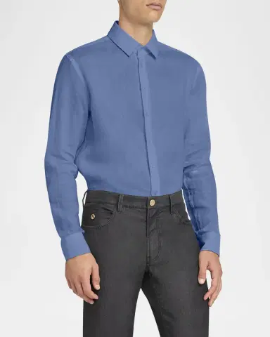 Giorgio Armani Men's Classic Solid Linen Sport Shirt | Thumbnail 3 Giorgio Armani Men's Classic Solid Linen Sport Shirt | Thumbnail 3