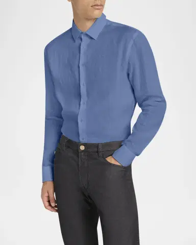 Giorgio Armani Men's Classic Solid Linen Sport Shirt | Thumbnail 4 Giorgio Armani Men's Classic Solid Linen Sport Shirt | Thumbnail 4
