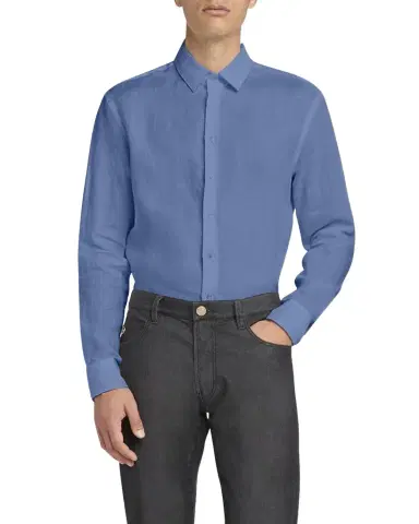 Giorgio Armani Men's Classic Solid Linen Sport Shirt | Thumbnail 1 Giorgio Armani Men's Classic Solid Linen Sport Shirt | Thumbnail 1