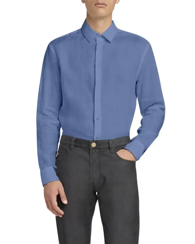 Giorgio Armani Men 's Classic Solid Linen Sport Shirt