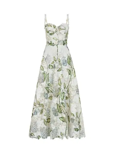 Oscar de la Renta Porcelain Flower Guipure Cocktail Dress | Thumbnail 1