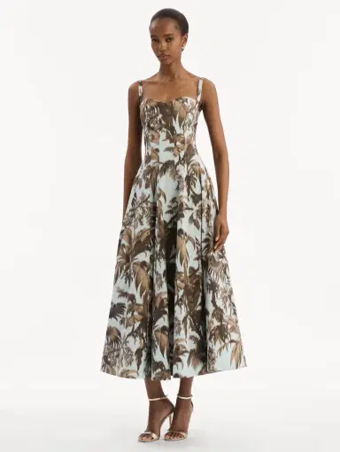 Oscar de la Renta Chiné Palm Leaves Cotton Poplin Dress | Thumbnail 2 Oscar de la Renta Chiné Palm Leaves Cotton Poplin Dress | Thumbnail 2