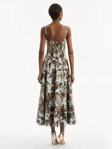 Oscar de la Renta Chiné Palm Leaves Cotton Poplin Dress | Thumbnail 3 Oscar de la Renta Chiné Palm Leaves Cotton Poplin Dress | Thumbnail 3