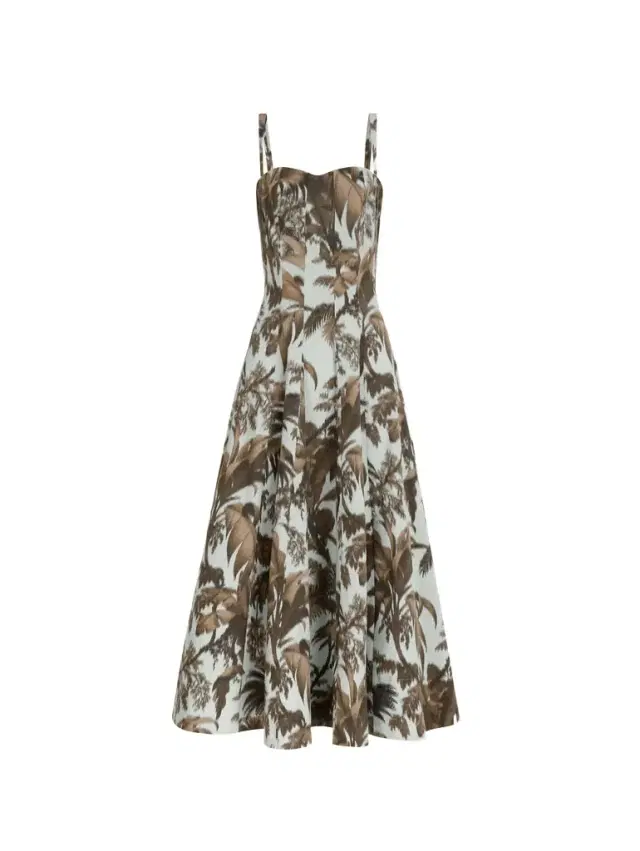 Oscar de la Renta Chiné Palm Leaves Cotton Poplin Dress