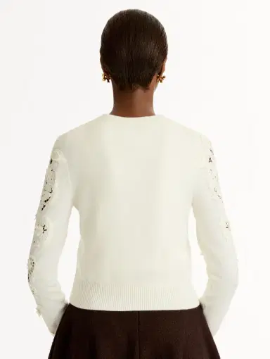 Oscar de la Renta Porcelain Flower Guipure Insert Cardigan | Thumbnail 4 Oscar de la Renta Porcelain Flower Guipure Insert Cardigan | Thumbnail 4