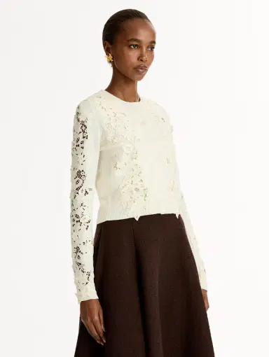 Oscar de la Renta Porcelain Flower Guipure Insert Cardigan | Thumbnail 5 Oscar de la Renta Porcelain Flower Guipure Insert Cardigan | Thumbnail 5