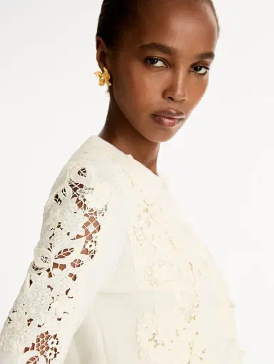 Oscar de la Renta Porcelain Flower Guipure Insert Cardigan | Thumbnail 6 Oscar de la Renta Porcelain Flower Guipure Insert Cardigan | Thumbnail 6
