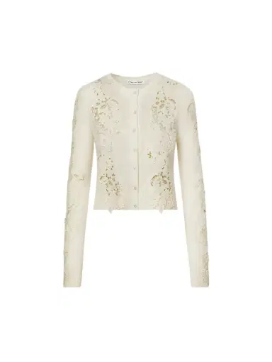 Oscar de la Renta Porcelain Flower Guipure Insert Cardigan | Thumbnail 1 Oscar de la Renta Porcelain Flower Guipure Insert Cardigan | Thumbnail 1