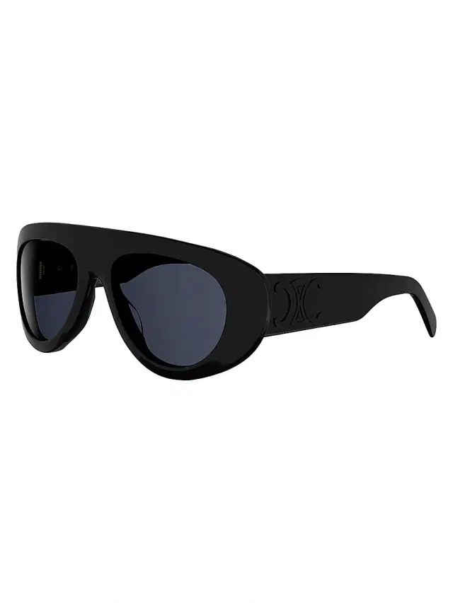 CELINE Women's Triomphe Stamp 57MM Pilot Sunglasses - Shiny Black Blue