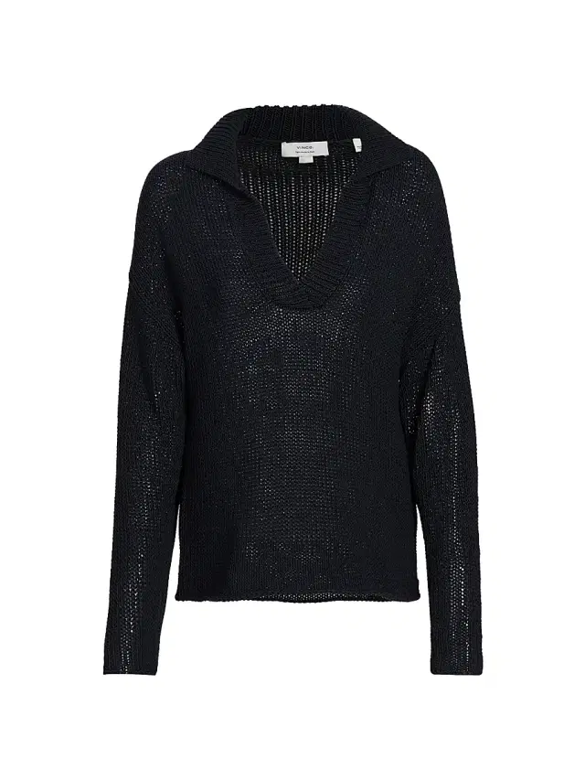Vince Women's Coated Cotton Polo Sweater - Ink
