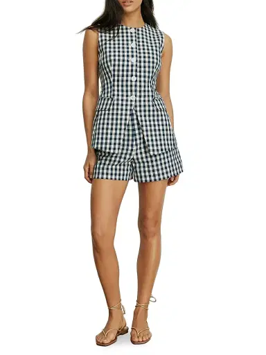 Veronica Beard Women's Lois Gingham Longline Vest - Navy Dove - Size 16 | Thumbnail 2