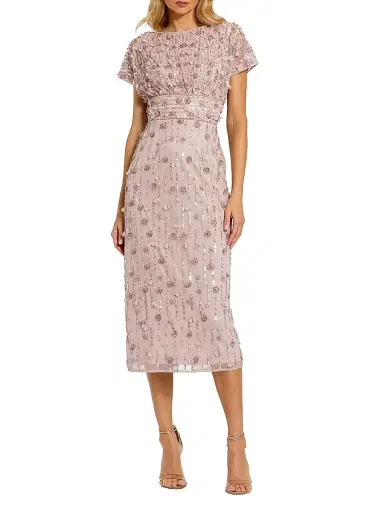 Mac Duggal Women's Beaded Tulle Column Midi-Dress - Vintage Lilac - Size 14 | Thumbnail 1 Mac Duggal Women's Beaded Tulle Column Midi-Dress - Vintage Lilac - Size 14 | Thumbnail 1