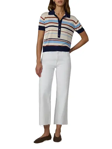 Joe's Jeans Women's The Stella Striped Polo Sweater - Oatmeal Azure Multi | Thumbnail 2