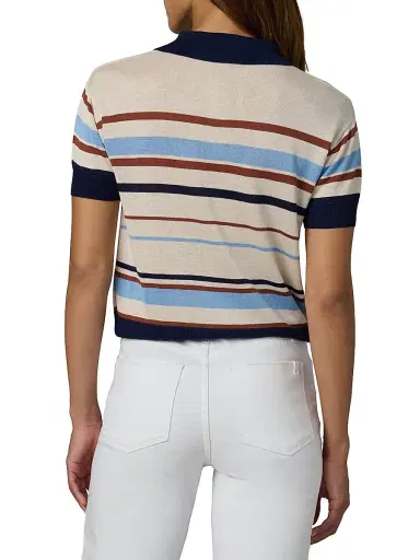 Joe's Jeans Women's The Stella Striped Polo Sweater - Oatmeal Azure Multi | Thumbnail 5