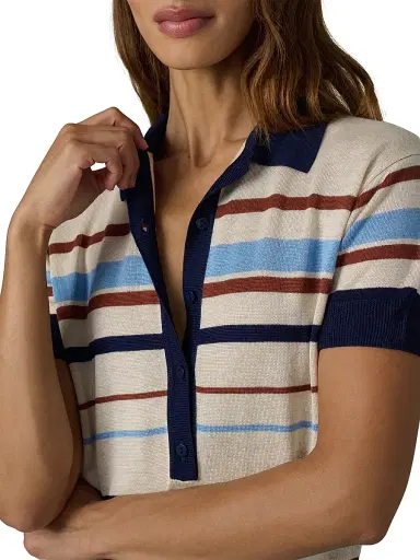 Joe's Jeans Women's The Stella Striped Polo Sweater - Oatmeal Azure Multi | Thumbnail 6