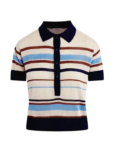 Joe's Jeans Women's The Stella Striped Polo Sweater - Oatmeal Azure Multi | Thumbnail 1