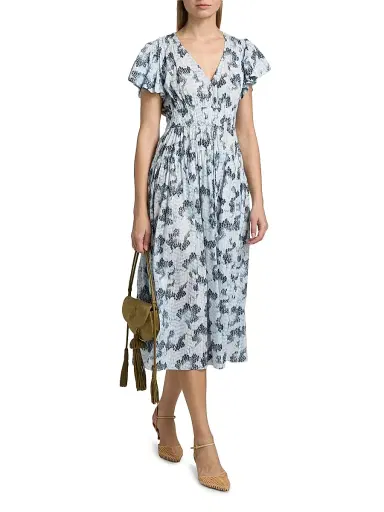 Ulla Johnson Women's Lyria Abstract Cotton-Blend Midi-Dress - Ciel | Thumbnail 2