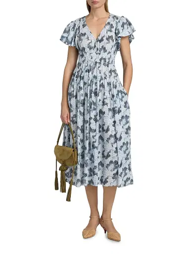 Ulla Johnson Women's Lyria Abstract Cotton-Blend Midi-Dress - Ciel | Thumbnail 3