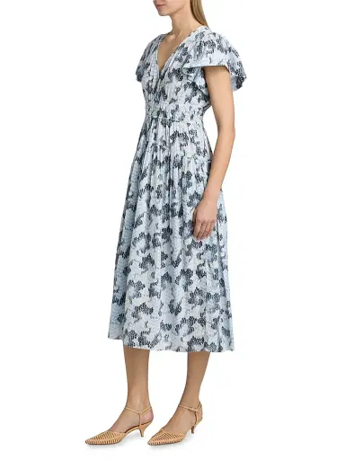 Ulla Johnson Women's Lyria Abstract Cotton-Blend Midi-Dress - Ciel | Thumbnail 4