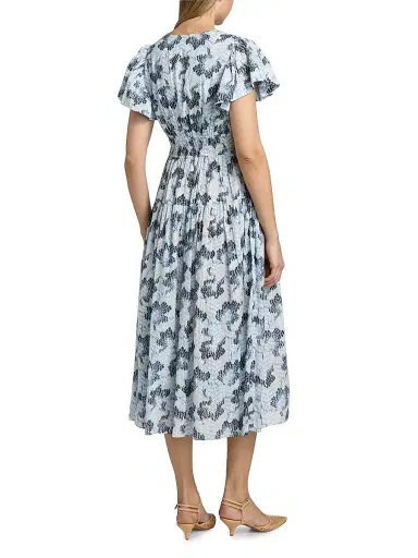 Ulla Johnson Women's Lyria Abstract Cotton-Blend Midi-Dress - Ciel | Thumbnail 5