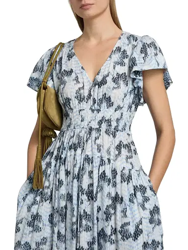 Ulla Johnson Women's Lyria Abstract Cotton-Blend Midi-Dress - Ciel | Thumbnail 6