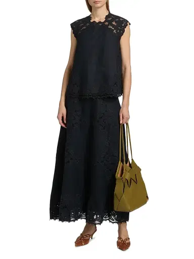 Ulla Johnson Women's Amelie Floral-Embroidered Linen Top - Noir | Thumbnail 2