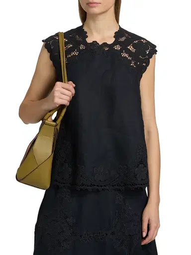Ulla Johnson Women's Amelie Floral-Embroidered Linen Top - Noir | Thumbnail 3