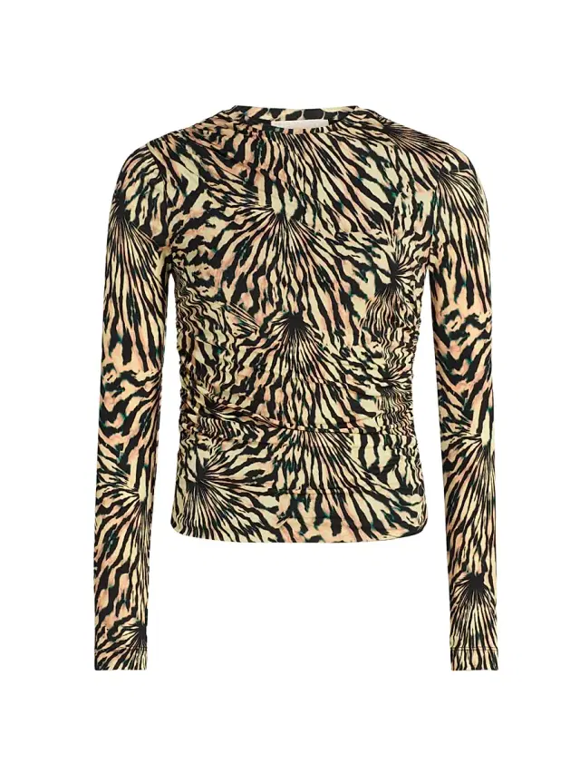 Women's Nova Ruched Tiger-Print Long-Sleeve Top - Celestite