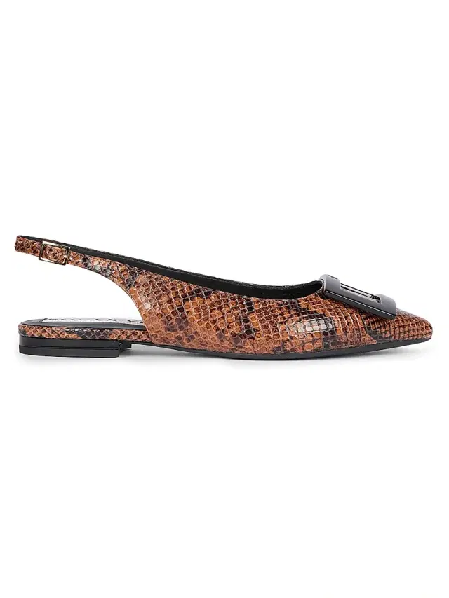 Roger Vivier Women's Gommettine Snakeskin-Embossed Leather Ballerina Flats - Cognac Scuro
