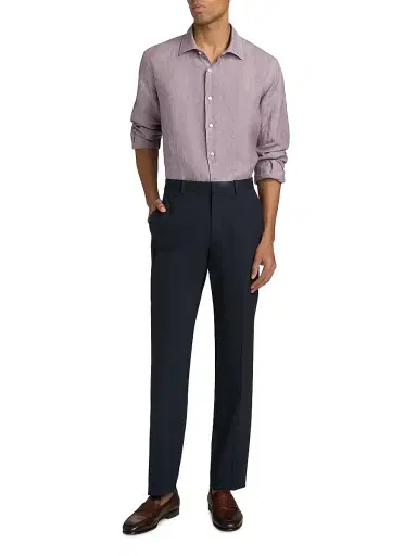 Saks Fifth Avenue Men's COLLECTION Delave Linen Short-Sleeve Shirt - Purple | Thumbnail 2