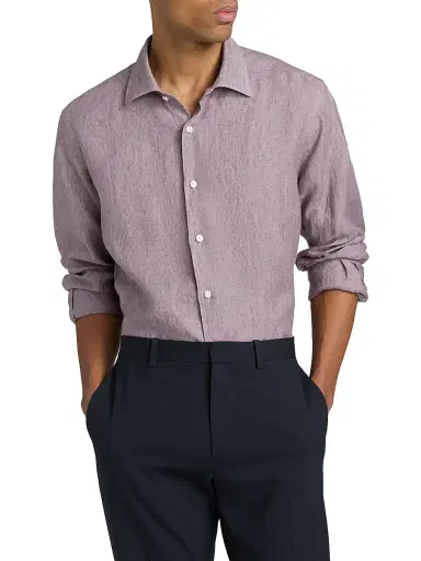 Saks Fifth Avenue Men's COLLECTION Delave Linen Short-Sleeve Shirt - Purple | Thumbnail 3