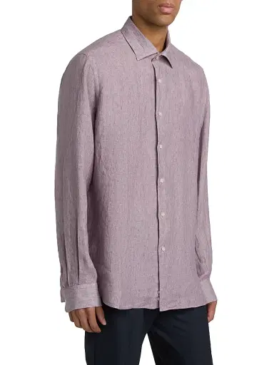 Saks Fifth Avenue Men's COLLECTION Delave Linen Short-Sleeve Shirt - Purple | Thumbnail 4