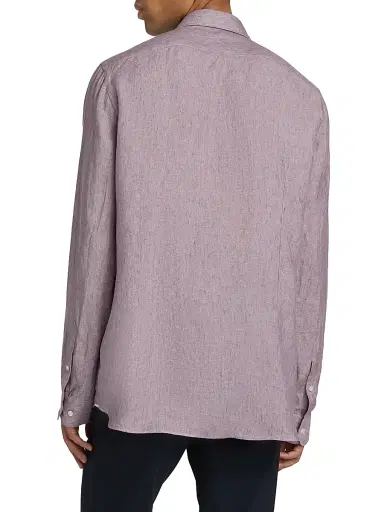 Saks Fifth Avenue Men's COLLECTION Delave Linen Short-Sleeve Shirt - Purple | Thumbnail 5