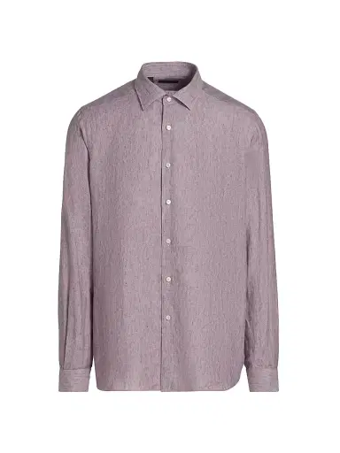 Saks Fifth Avenue Men's COLLECTION Delave Linen Short-Sleeve Shirt - Purple | Thumbnail 1