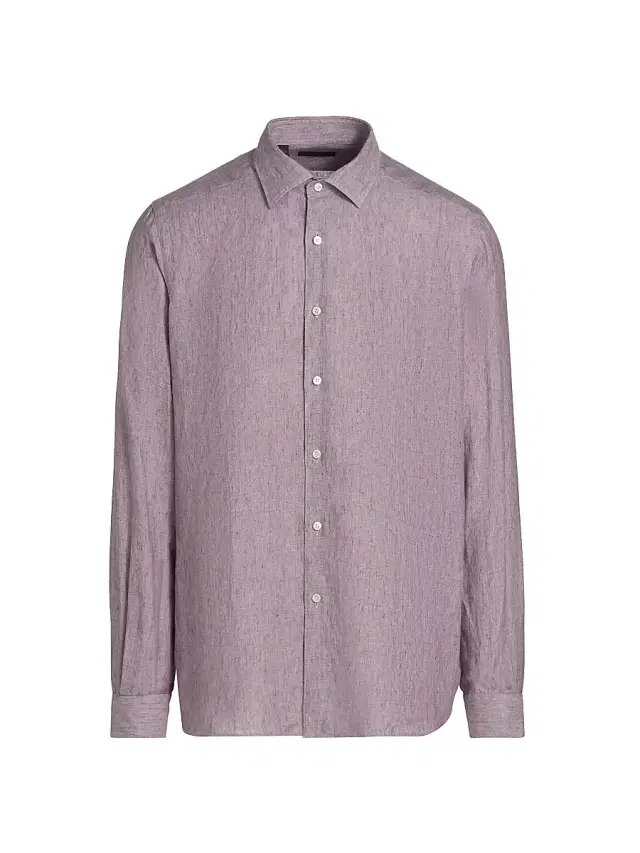 Men's COLLECTION Delave Linen Short-Sleeve Shirt - Purple