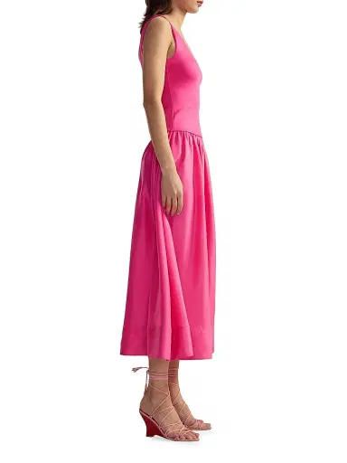 CYNTHIA ROWLEY Women's Mixed Media Dropwaist A-Line Midi-Dress | Thumbnail 2